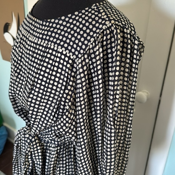 Vintage 80s Albert Nipon 100% silk polkadot pleated semi sheer dress 12 - Picture 2 of 10